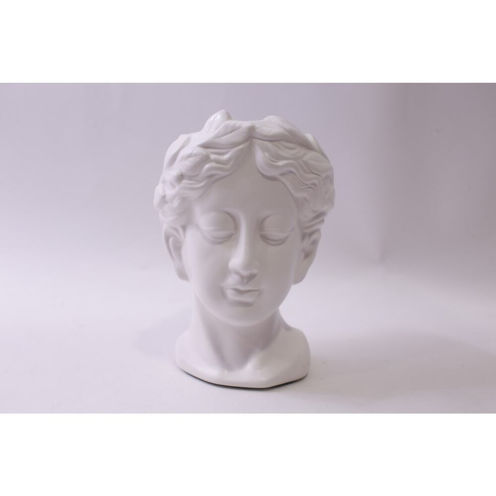 Head with Laurel Wreath Planter, White, Ceramic, Vase, Plant Pot ~ 251114-WH 823